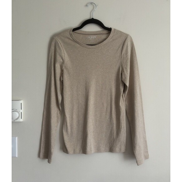 J Crew Womens Large Perfect Fit Long Sleeve Top‎ Tan Beige Stretchy Cotton - Picture 1 of 5